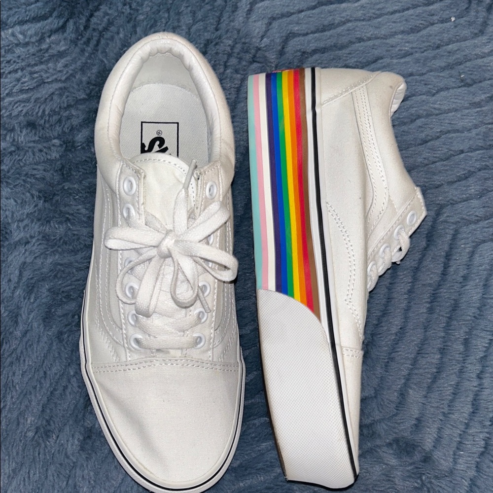 Vans White Sneakers with Colorful Rainbow Sole